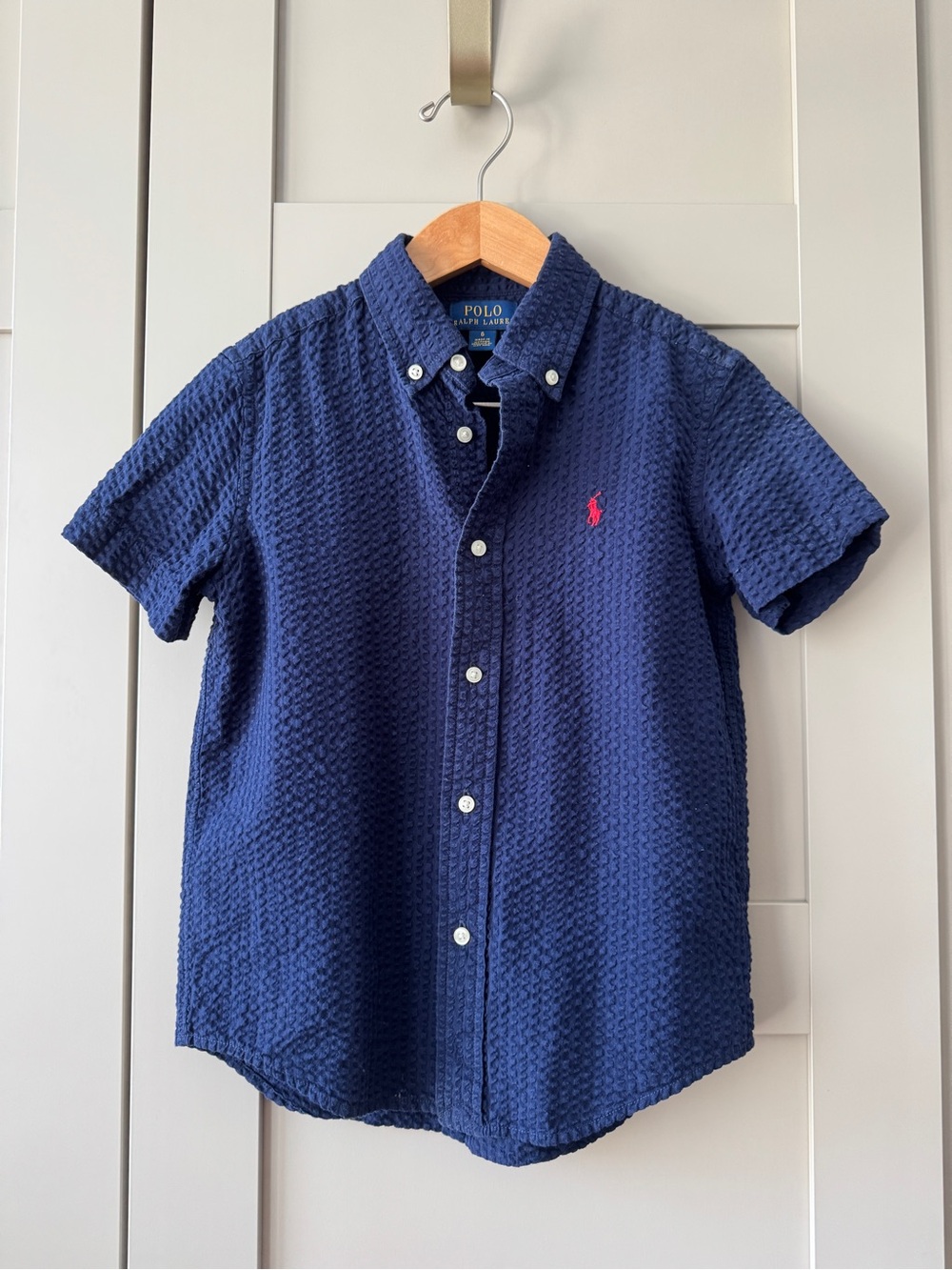 Polo by Ralph Lauren Boys' Navy Short-Sleeve Button-Down Shirt Seersucker Summer